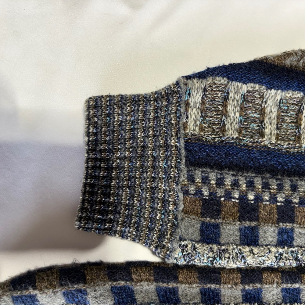 Norm Thompson Knit Sweater XL Blue Grey Geometric Made in Italy Crewneck - Picture 8 of 10